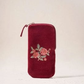 Camellia Romance Velvet Glasses Case - Cranberry