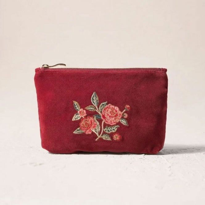 Elizabeth Scarlett Camellia Romance Velvet Mini Pouch - Cranberry