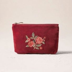 Camellia Romance Velvet Mini Pouch - Cranberry