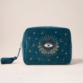 Celestial Eye Velvet Wash Bag - Rich Blue