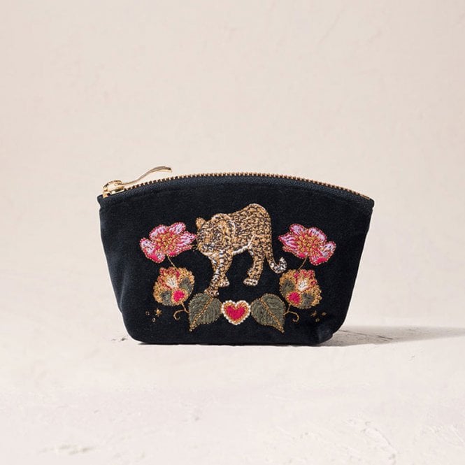 Elizabeth Scarlett Celestial Leopard Velvet Coin Purse - Charcoal