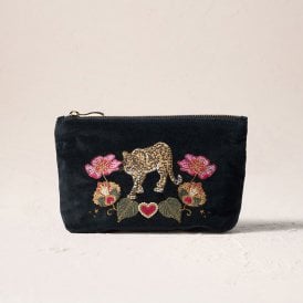 Celestial Leopard Velvet Mini Pouch - Charcoal