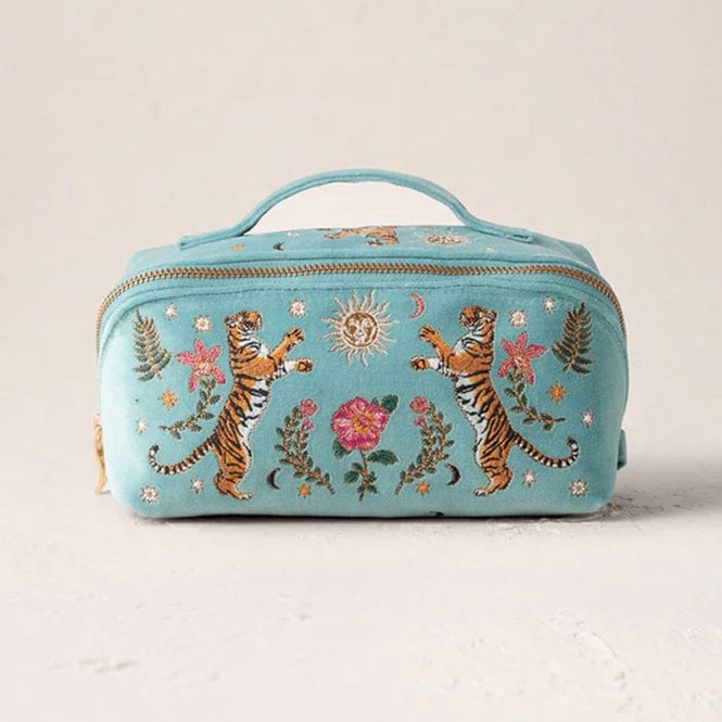 Elizabeth Scarlett Celestial Tigers Open Flat Makeup Bag - Dusky Teal