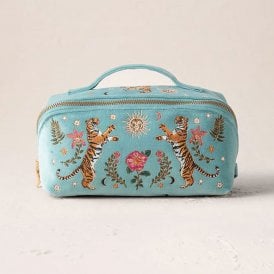 Celestial Tigers Open Flat Makeup Bag - Dusky Teal