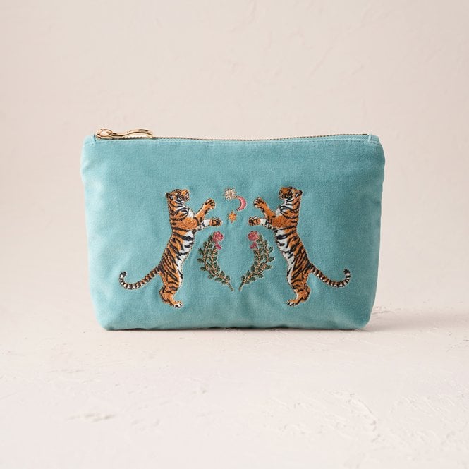 Elizabeth Scarlett Celestial Tigers Velvet Mini Pouch - Dusky Teal