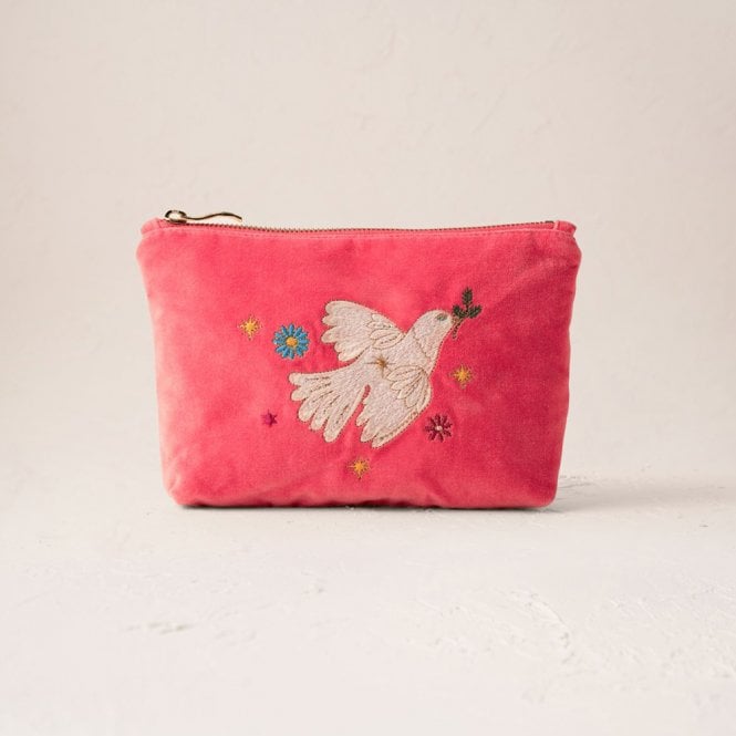 Elizabeth Scarlett Doves of Peace Velvet Mini Pouch - Spiced Coral