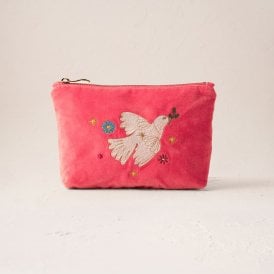 Doves of Peace Velvet Mini Pouch - Spiced Coral