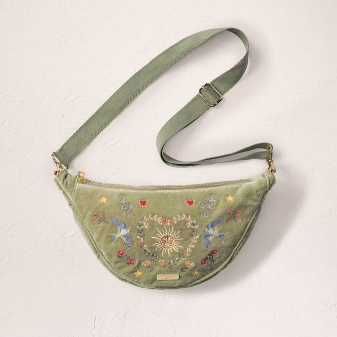 Elizabeth Scarlett Earth Goddess Velvet Crossbody Sling Bag - Olive