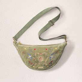 Earth Goddess Velvet Crossbody Sling Bag - Olive