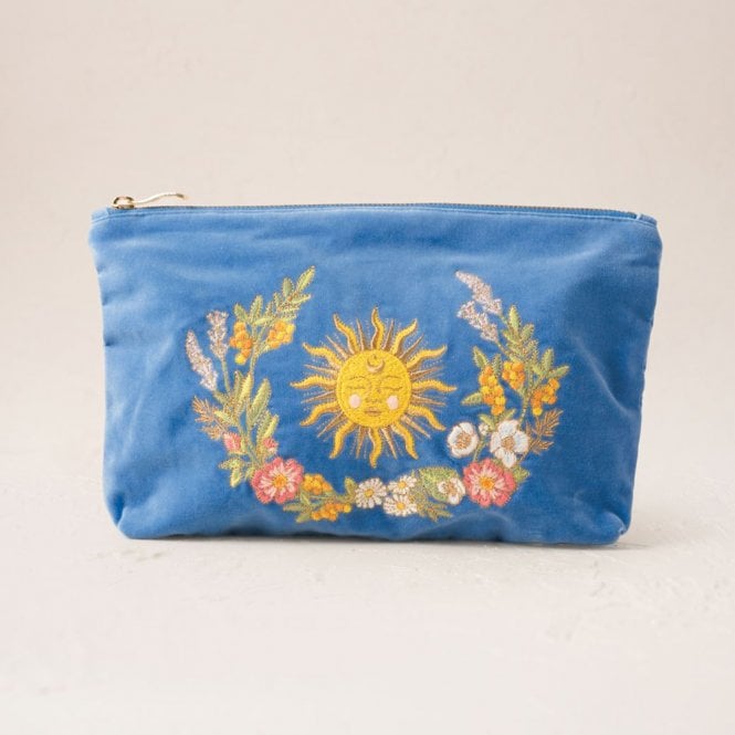 Elizabeth Scarlett Floral Sun Goddess Velvet Everyday Pouch - Cornflower Blue