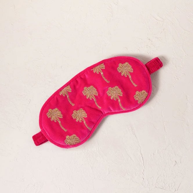 Elizabeth Scarlett Gold Palm Velvet Eye Mask - Pink