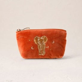 Golden Elephants Velvet Coin Purse - Rust