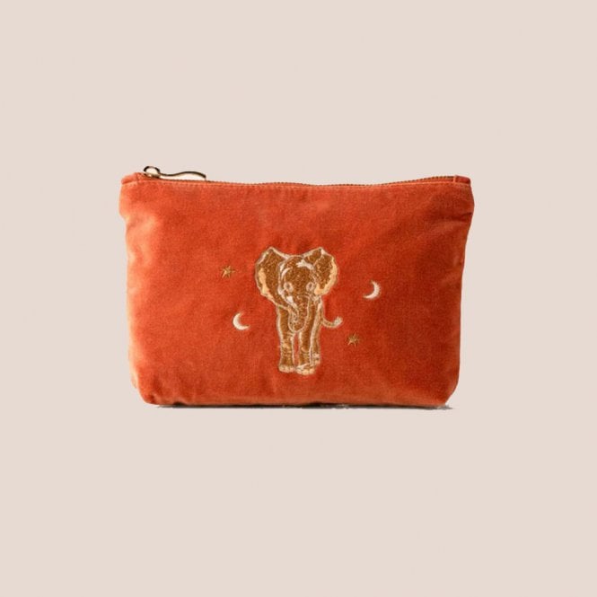 Elizabeth Scarlett Golden Elephants Velvet Mini Pouch - Rust