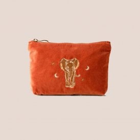 Golden Elephants Velvet Mini Pouch - Rust