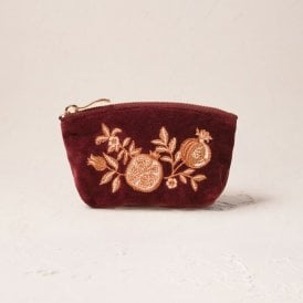 Golden Pomegranate Velvet Coin Purse - Damson