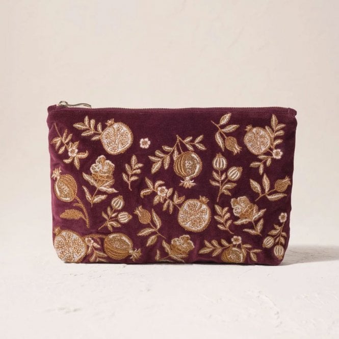 Elizabeth Scarlett Golden Pomegranate Velvet Everyday Pouch - Damson