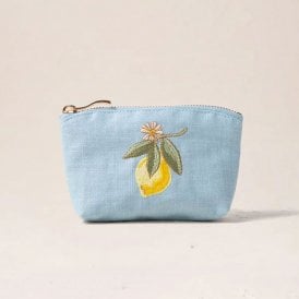 Lemon Blossom Cotton Coin Purse - French Blue