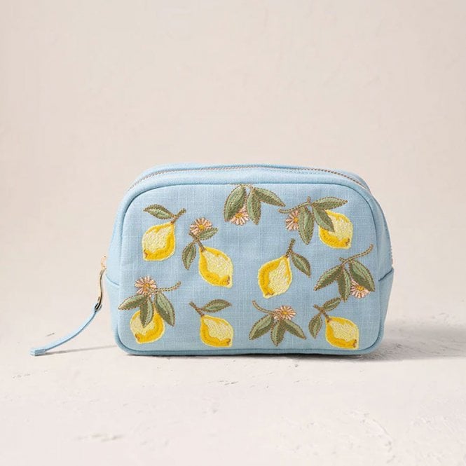 Elizabeth Scarlett Lemon Blossom Cotton Makeup Bag - French Blue
