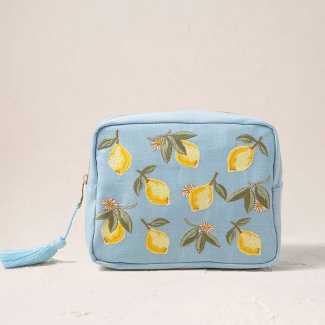 Elizabeth Scarlett Lemon Blossom Cotton Washbag - French Blue