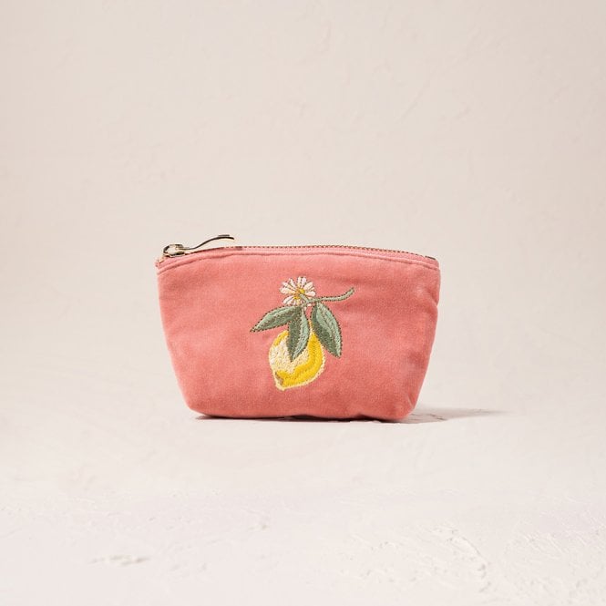 Elizabeth Scarlett Lemon Blossom Velvet Coin Purse - Coral
