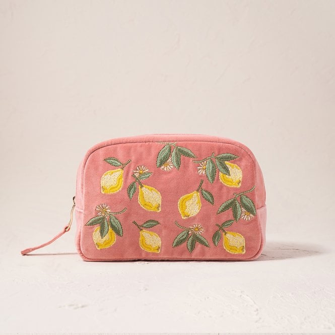 Elizabeth Scarlett Lemon Blossom Velvet Cosmetic Bag - Coral