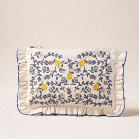 Lemon Garden Cotton Frill Everyday Pouch - Cream