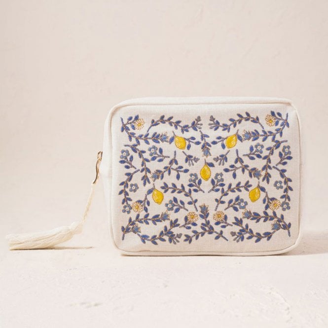 Elizabeth Scarlett Lemon Garden Cotton Wash Bag - Cream