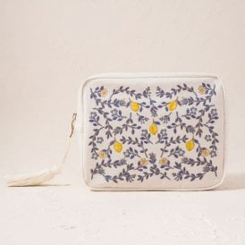 Lemon Garden Cotton Wash Bag - Cream