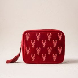 Lobster Velvet Wash Bag - Rouge