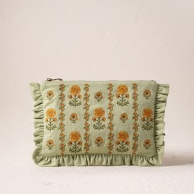 Marigolds Cotton Frill Everyday Pouch - Celadon Green