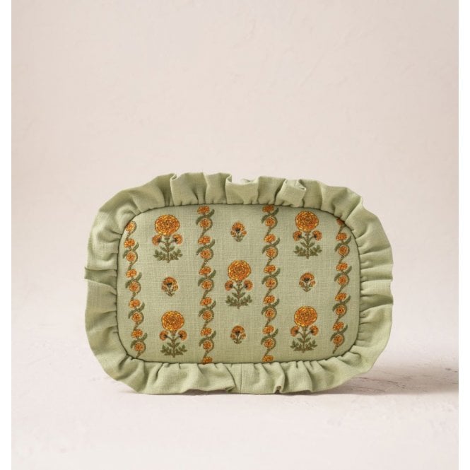 Elizabeth Scarlett Marigolds Cotton Frill Makeup Bag - Celadon Green