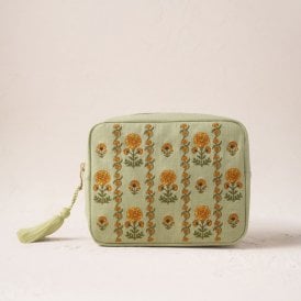 Marigolds Cotton Wash Bag - Celadon Green