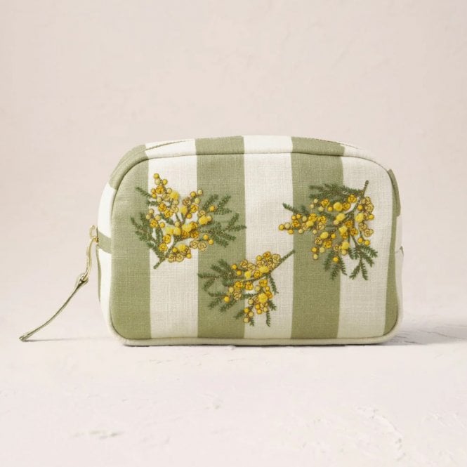 Elizabeth Scarlett Mimosa Stripe Cotton Makeup Bag - Green