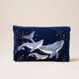 Mystical Whale Velvet Everyday Pouch - Ice Blue