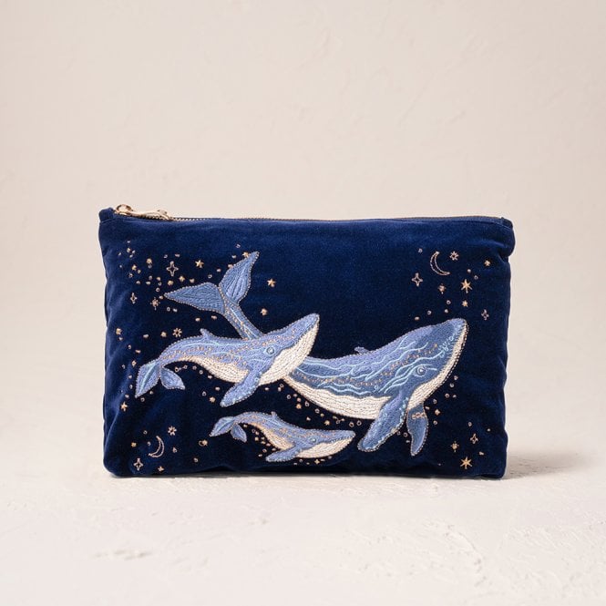 Elizabeth Scarlett Mystical Whale Velvet Everyday Pouch - Navy