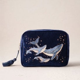 Mystical Whale Velvet Wash Bag - Navy