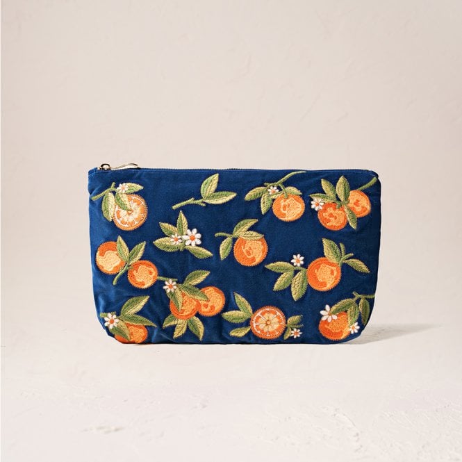 Elizabeth Scarlett Orange Blossom Velvet Everyday Pouch - Cobalt