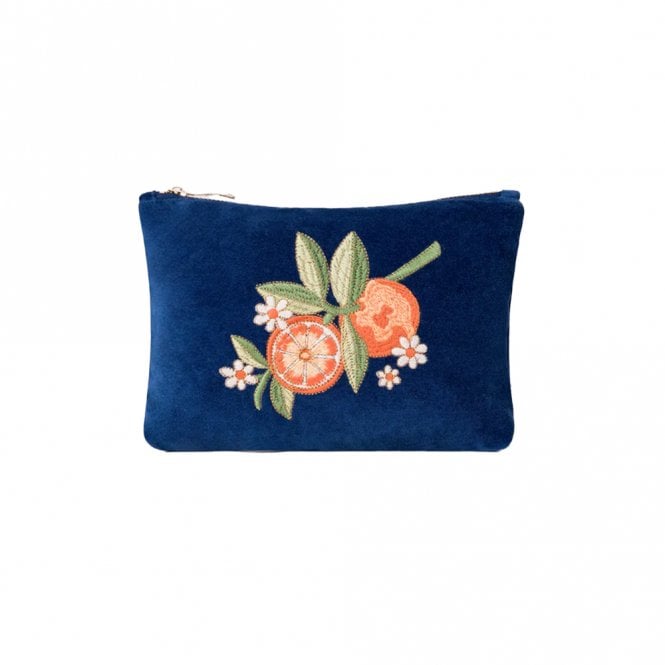 Elizabeth Scarlett Orange Blossom Velvet Mini Pouch - Cobalt