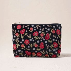 Poppy Meadow Velvet Everyday Pouch - Charcoal