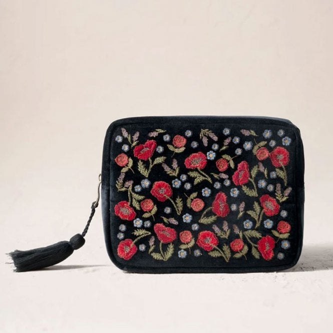 Elizabeth Scarlett Poppy Meadow Velvet Washbag - Charcoal