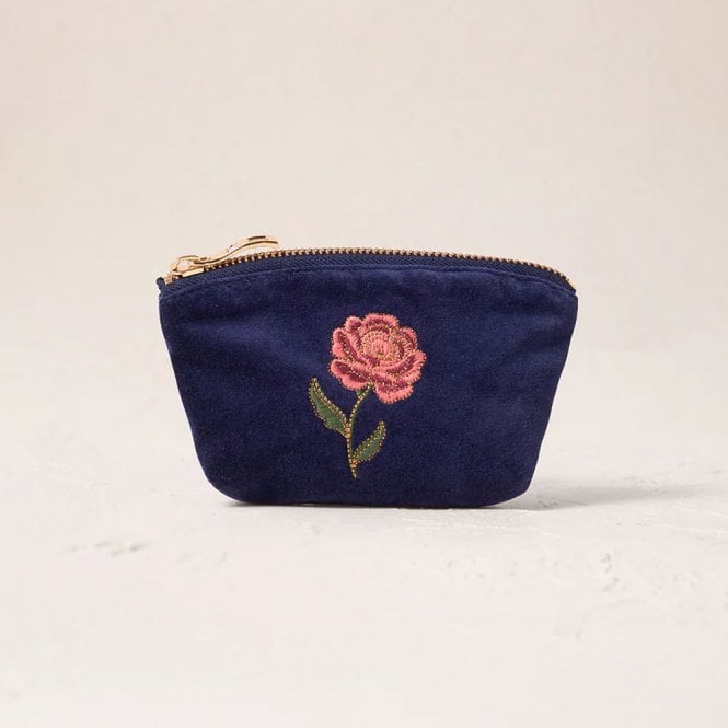 Elizabeth Scarlett Rose Velvet Coin Purse - Navy