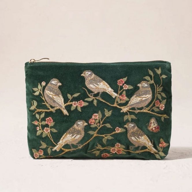 Elizabeth Scarlett Songbirds Secret Garden Velvet Everyday Pouch - Forest