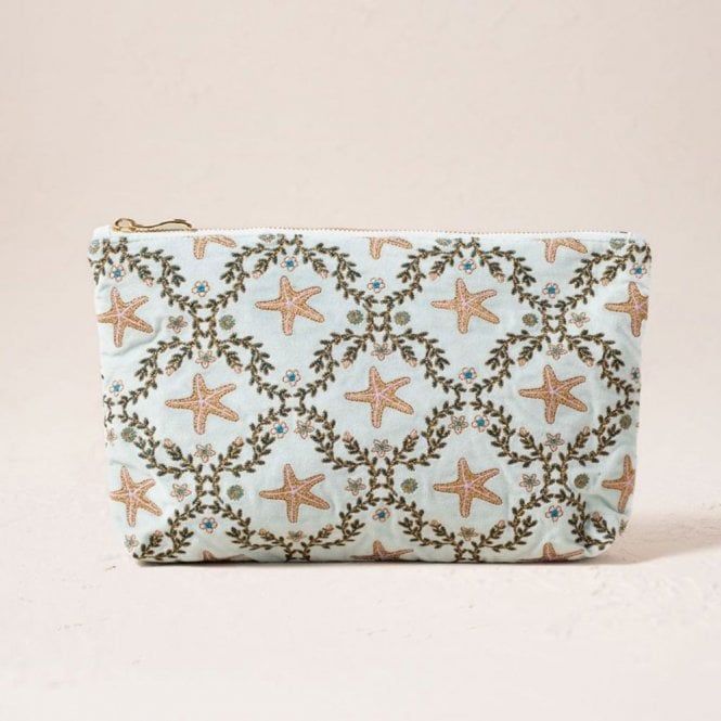 Elizabeth Scarlett Starfish Garden Velvet Everyday Pouch - Ice Blue