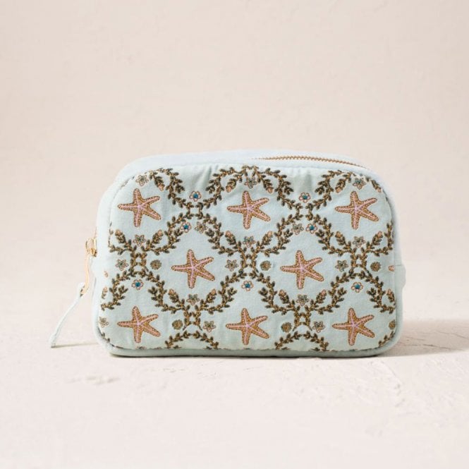 Elizabeth Scarlett Starfish Garden Velvet Makeup Bag - Ice Blue