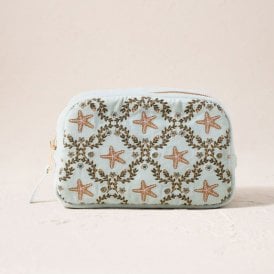Starfish Garden Velvet Makeup Bag - Ice Blue