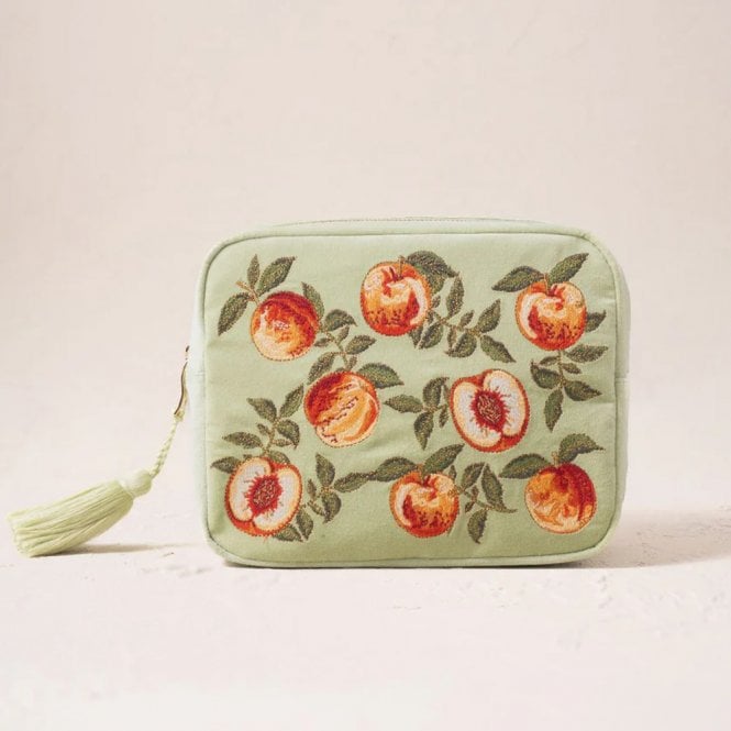 Elizabeth Scarlett Summer Peach Cotton Wash Bag - Celadon Green