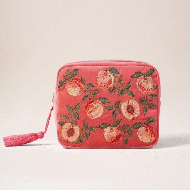 Elizabeth Scarlett Summer Peach Velvet Washbag - Spiced Coral