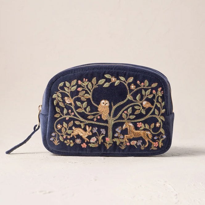 Elizabeth Scarlett Tree of Life Velvet Cosmetic Bag - Indigo