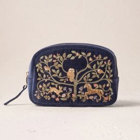 Tree of Life Velvet Cosmetic Bag - Indigo