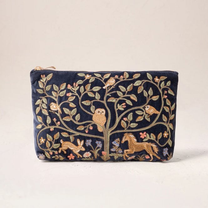 Elizabeth Scarlett Tree of Life Velvet Everyday Pouch - Indigo